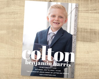 Baptism Announcement Invitation Template | Printable LDS Baptism Card | Minimalist | Modern | Editable |  Instant Download | Savanah
