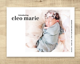 Modern photo Birth announcement card, photo birth announcement, newborn baby announcement, PRINTABLE