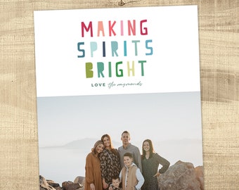 Photo Christmas Card | Photo Holiday Card Template | Custom Christmas Card | Digital Christmas | Making Spirits Bright |  INSTANT DOWNLOAD