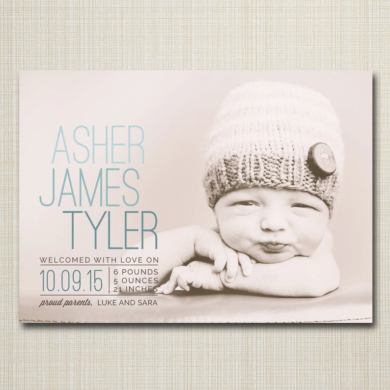 birth announcement photo birth announcement Baby announcement photo card boy girl digital card PRINTABLE Asher modern baby