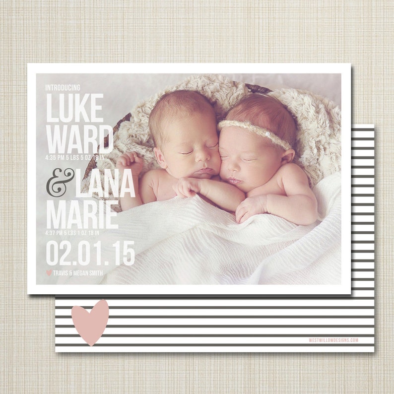 Twins Birth announcement photo card photo birth announcement Etsy