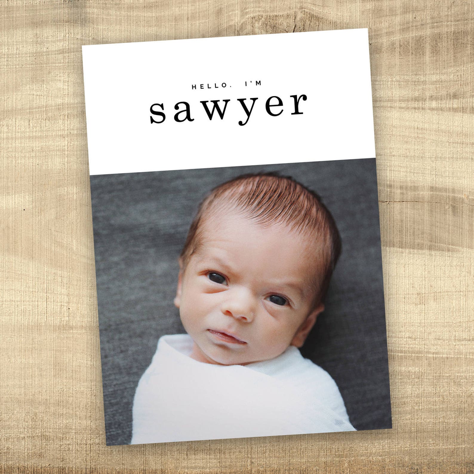 Baby Announcement Photo Card Simple Hello Baby Birth Etsy