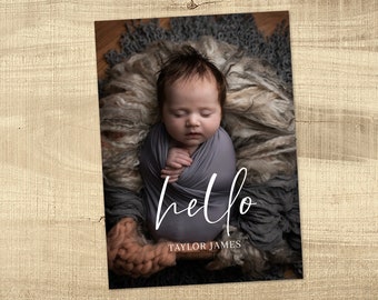 Birth Announcement Template | Printable Photo Birth Announcement Card | Minimalist | Modern | Editable |  Instant Download | Taylor