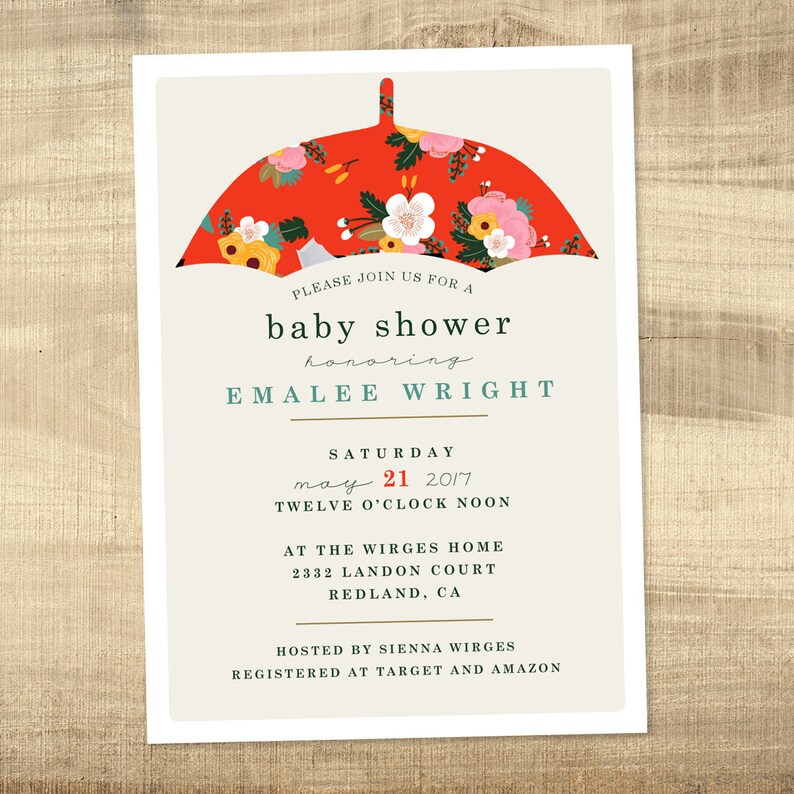 Baby Girl Shower Invitation Printable shower invitation Vintage Umbrella Baby Shower Invitation Umbrella Floral Baby Shower Invite