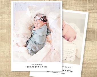 Birth Announcement Template | Printable Photo Birth Announcement Card | Minimalist | Modern | Editable |  Instant Download | Charlotte