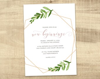 Young Women in Excellence Invitation, New Beginnings Invitation, LDS, Young Womens invite, PRINTABLE - Keep My Commandments