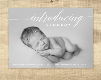 Modern Baby Birth Announcement, Double Sided Newborn Card (Digital)