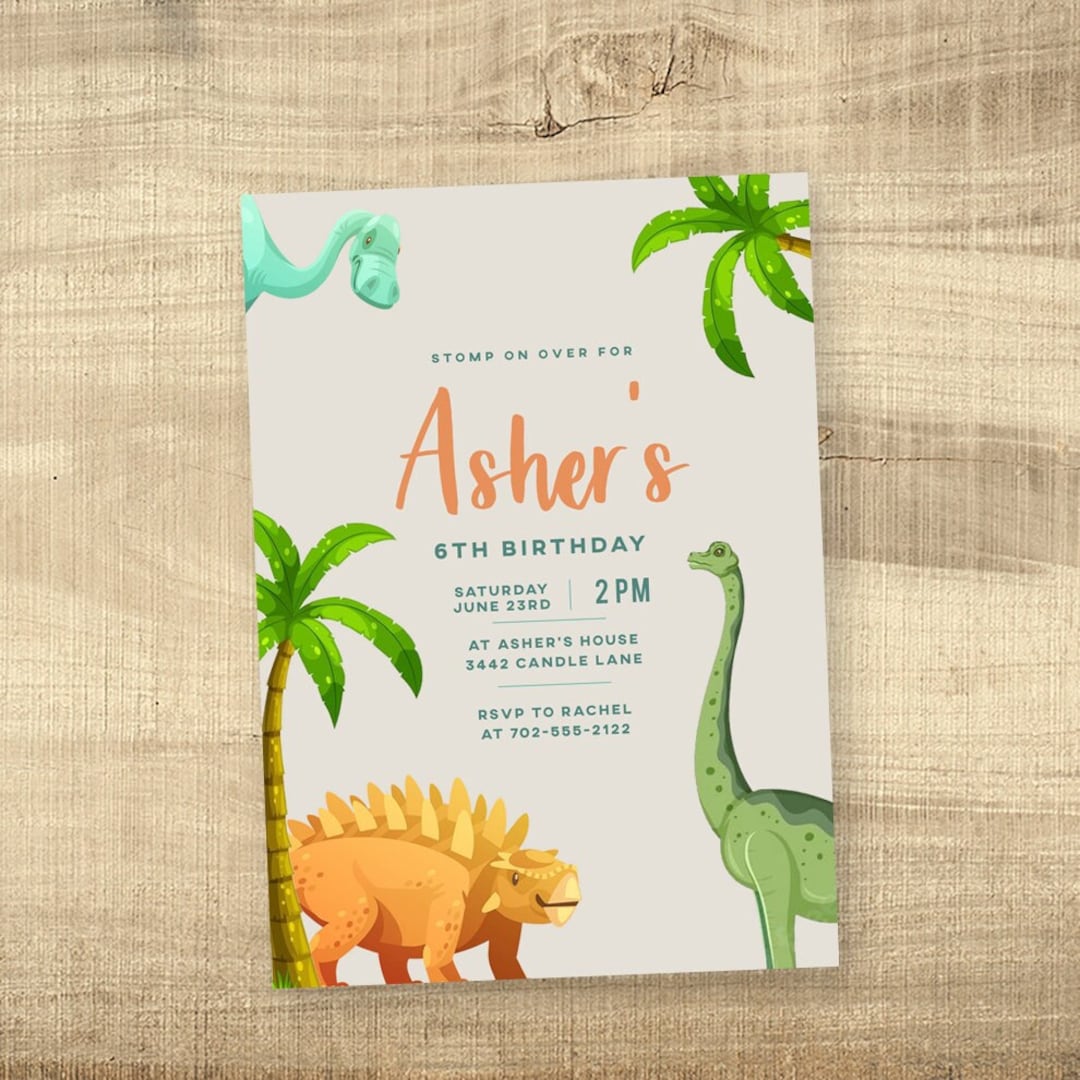 Dinosaur Birthday Party Invitation, Boy Dino Invitation, Fossil ...