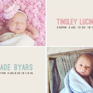 Twins Birth announcement photo card, photo birth announcement, birth announcement, girl, boy, newborn baby announcement, modern, PRINTABLE image 2