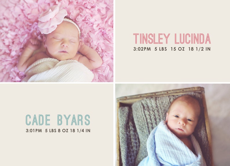 Twins Birth announcement photo card, photo birth announcement, birth announcement, girl, boy, newborn baby announcement, modern, PRINTABLE image 2