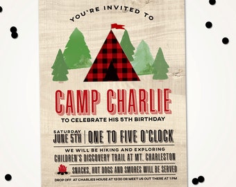 Camping Birthday Invitation, Nature Birthday party invitation, Explore Birthday Invite, S'More Birthday, Hiking party, PRINTABLE DIY