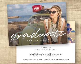 Graduation Announcement Invitation Template | High School Grad | Printable College Graduation | Modern | Editable | Instant Download | Emma