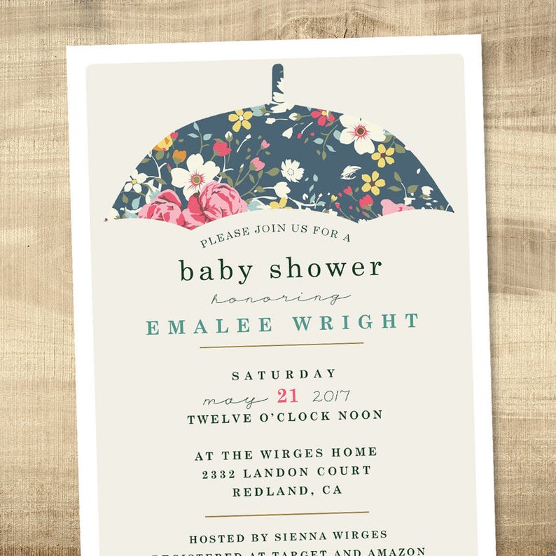 Baby Girl Shower Invitation Printable shower invitation Vintage Umbrella Baby Shower Invitation Umbrella Floral Baby Shower Invite