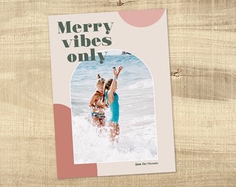 Photo Christmas Card | Photo Holiday Card Template | Custom Christmas Card | Modern Digital Christmas | Merry Vibes Only |  INSTANT DOWNLOAD