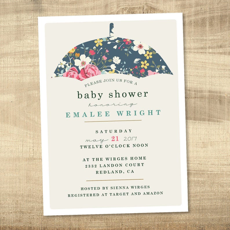 Baby Girl Shower Invitation Printable shower invitation Vintage Umbrella Baby Shower Invitation Umbrella Floral Baby Shower Invite