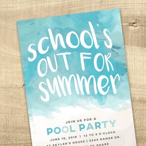 school's out pool party invitation pool birthday invite water party boy girl 16th birthday teen pool party PRINTABLE school's out for summer image 2