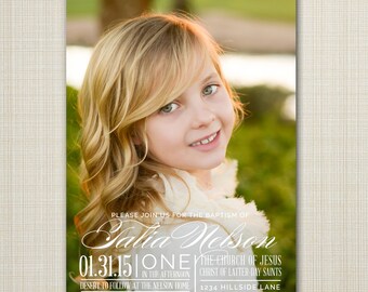 LDS Baptism Invitation - Modern Baptism Announcement, digital design, printable baptism announcement