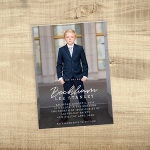 Plantilla de invitación de anuncio de bautismo / Tarjeta de bautismo SUD imprimible / Minimalista / Moderno / Editable / Descarga instantánea / Beckham