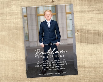 Baptism Announcement Invitation Template | Printable LDS Baptism Card | Minimalist | Modern | Editable |  Instant Download | Beckham