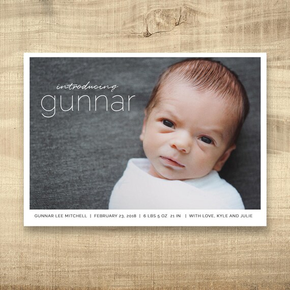 birth announcement photo card photo birth announcement birth announcement girl boy newborn baby announcement modern printable gunnar newborn baby announcements