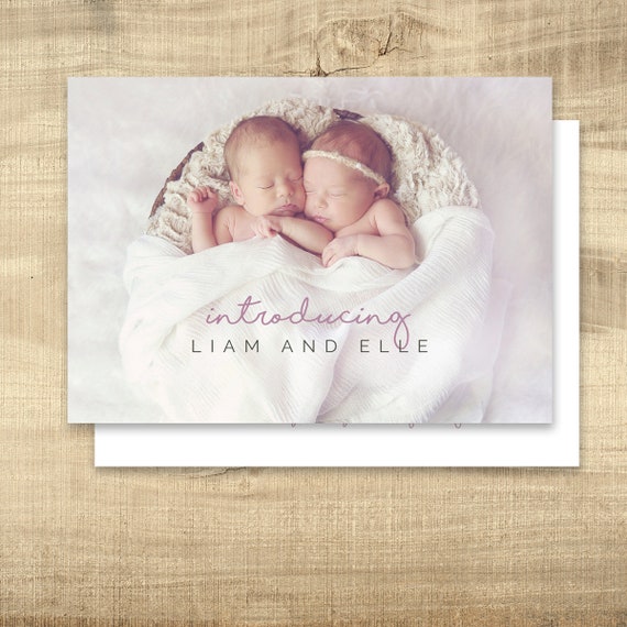 Birth Announcement Photo Card Twins Photo Birth Announcement Etsy