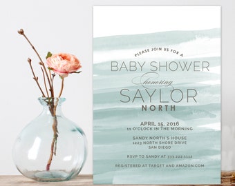 watercolor Baby Shower Invitation, Modern Baby Shower Invite, Baby Girl Baby Boy Shower Invitation, Printable custom shower invitation