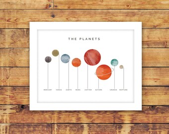 planets children's art print 8x10, planets nursery art, nursery wall art, modern wall art, educational nursery wall art, 8x10 planets print