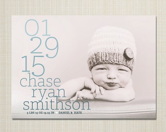 Birth announcement photo card, photo birth announcement, birth announcement, girl, boy, birth announcement, modern, PRINTABLE Digital card