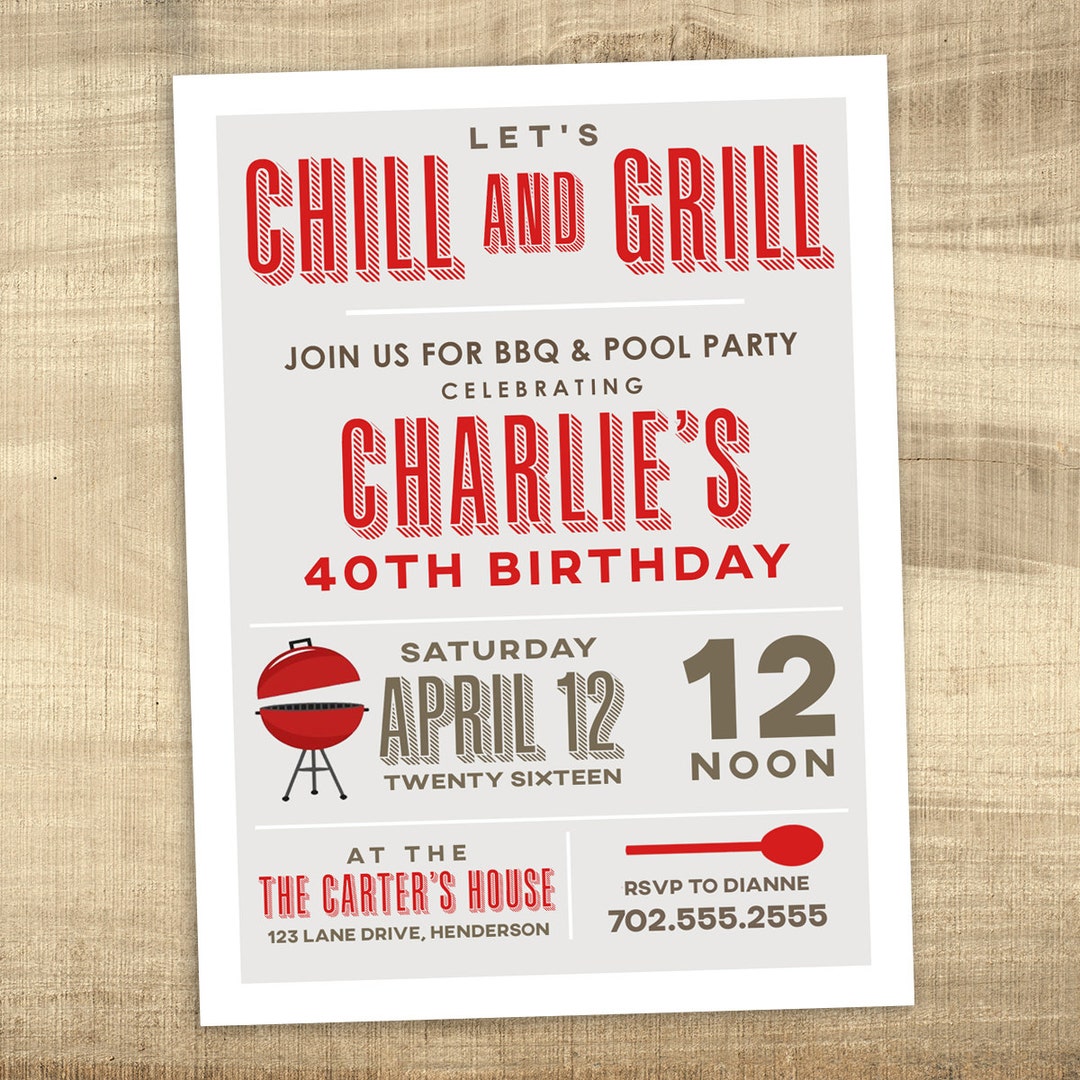 Summer Pool Party and BBQ Invitation, Pool Party Invitation, 40th 30th