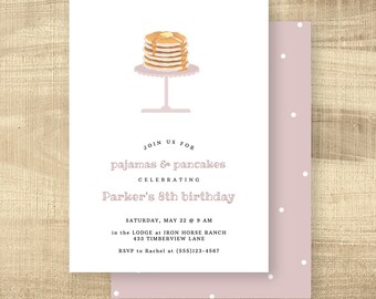 Pajama Party Birthday Invitation Template,  Pajamas and Pancakes Party Invitation,  Pancake Birthday, Pajama Party, INSTANT DOWNLOAD