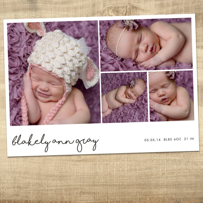 Baby Birth Announcement Photo Card Newborn Announcement Etsy