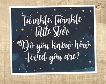 twinkle twinkle little star PRINTABLE ART - nursery wall Art - wall Decor, navy stars and moon print, INSTANT download - 16x20