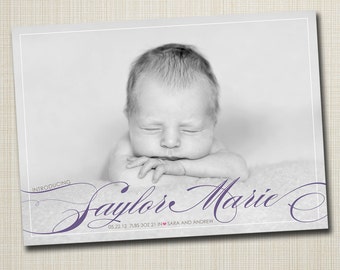 Birth Announcement, Photo Birth Announcement cards, Baby Announcement, handwritten modern baby announcement, digital birth announcement