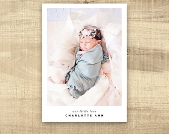 Birth announcement photo card, photo birth announcement, birth announcement, girl, boy, baby announcement, modern, PRINTABLE Charlotte