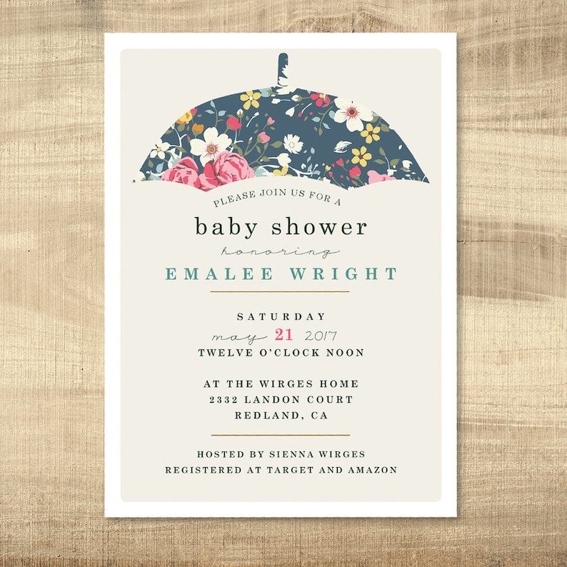 Baby Girl Shower Invitation Printable shower invitation Vintage Umbrella Baby Shower Invitation Umbrella Floral Baby Shower Invite
