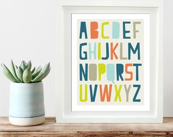 ABC Alphabet printable nursery art,  modern alphabet Printable poster, Nursery Wall Print,  INSTANT DOWNLOAD Printable 8x10 and 16x20