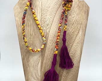 Big Bend Collection repurposed yellow cotton voile lariat tassel statement necklace