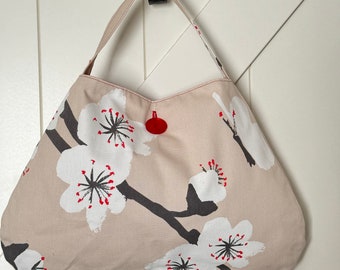 Repurposed white and red cherry blossom pillow cover handbag