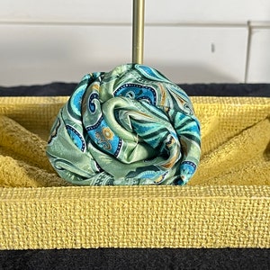 Green paisley repurposed vintage necktie brooch, lapel pin, hat pin