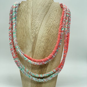Repurposed Long multi strand fabric bohemian necklace wearable art gift