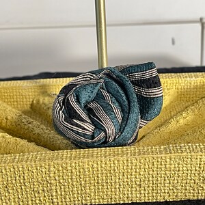 Green striped repurposed vintage necktie brooch, lapel pin, hat pin, boutonnière