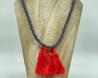 Repurposed cotton voile and tassel necklace