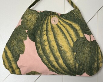 Repurposed pink and green gourd pillow cover handbag