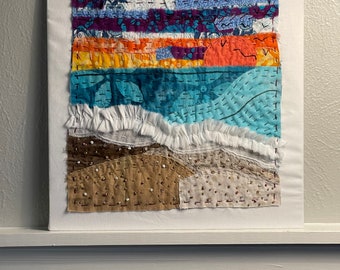 Beach and sky fiber art embroidery