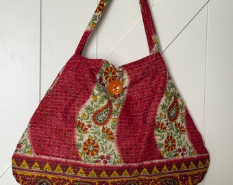 Repurposed kantha scarf shoulder bag