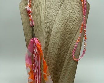 Repurposed vintage silk sari tassel necklace