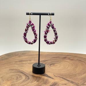 Big Bend Collection violet purple repurposed silk teardrop earrings