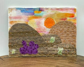 Desert sunset fiber art embroidery