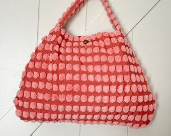 Repurposed pink pillow cover handbag