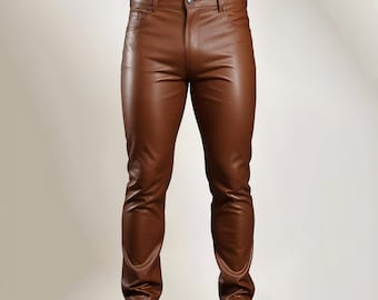 Handmade Brown Leather Pants For Mens - Real Leather Pants Men - Brown Leather Pants - Party Leather Trouser - Size Customizable pants